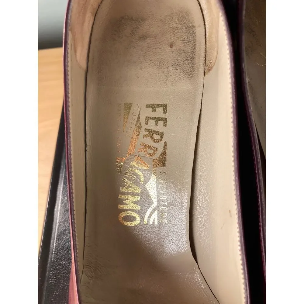 Ferragamo Vintage Snakeskin & Leather Burgundy Pumps Heels Sz 9.5 AAAA Narrow - Picture 7 of 10